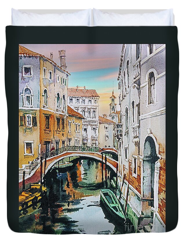 Venice Duvet Cover featuring the digital art Venetian Canal by Maria Rabinky