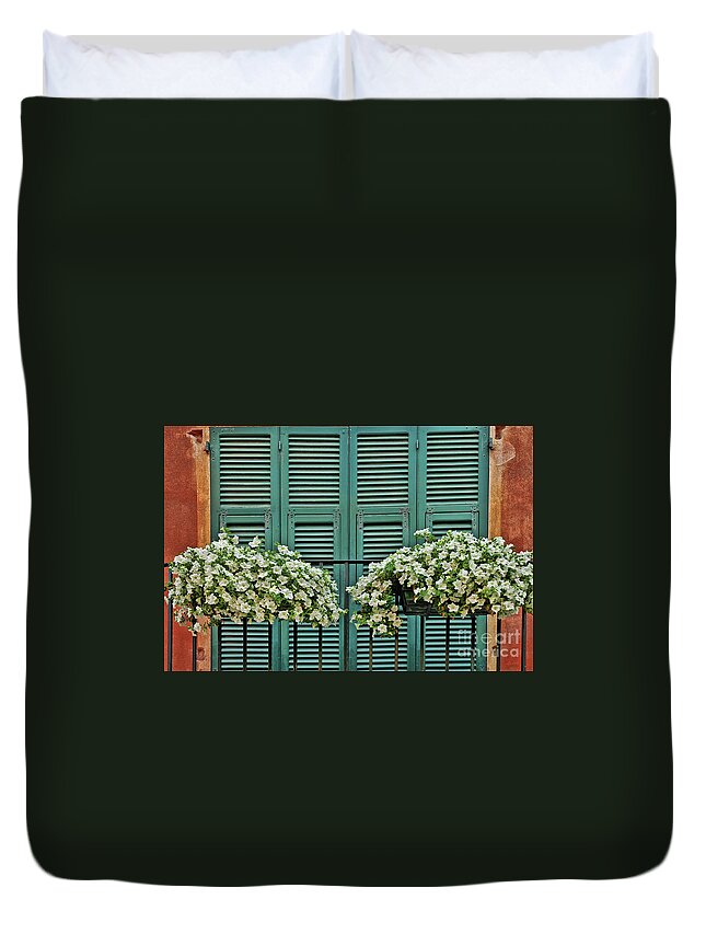 Venice Duvet Cover featuring the photograph Venice Flower Balcony 2 by Allen Beatty