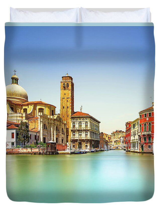Venice Duvet Cover featuring the photograph Venice grand canal, San Geremia church landmark. Italy by Stefano Orazzini