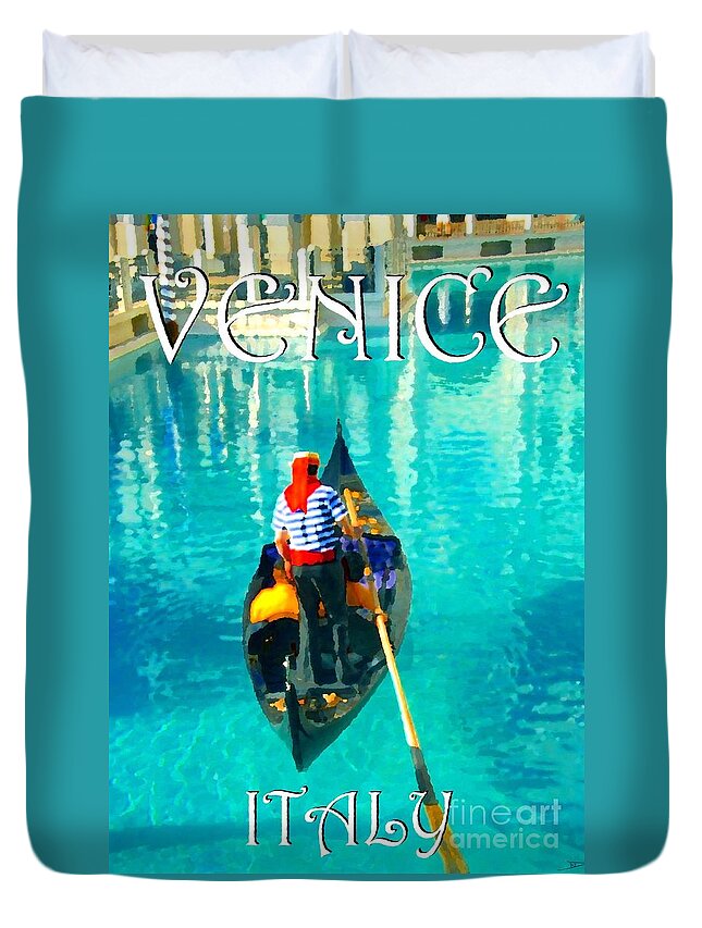 Venice Duvet Cover featuring the mixed media Venice Italy travel poster by David Lee Thompson