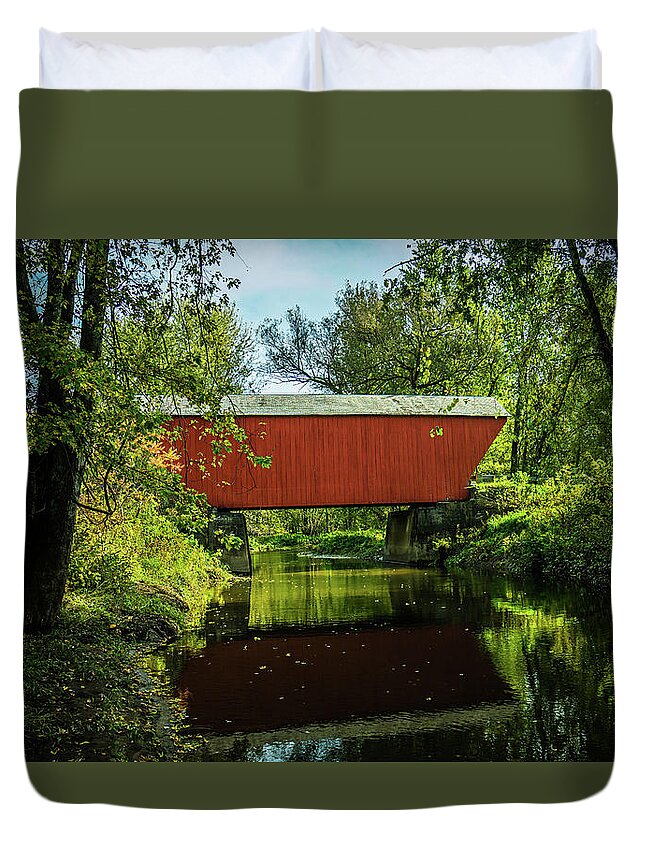 Bridge Duvet Cover featuring the photograph Vermont Autumn at Cooley Covered Bridge by Ron Long Ltd Photography