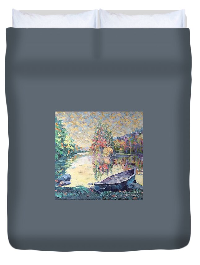 Canoe Duvet Cover featuring the painting Vermont Canoe Trip by PJ Kirk