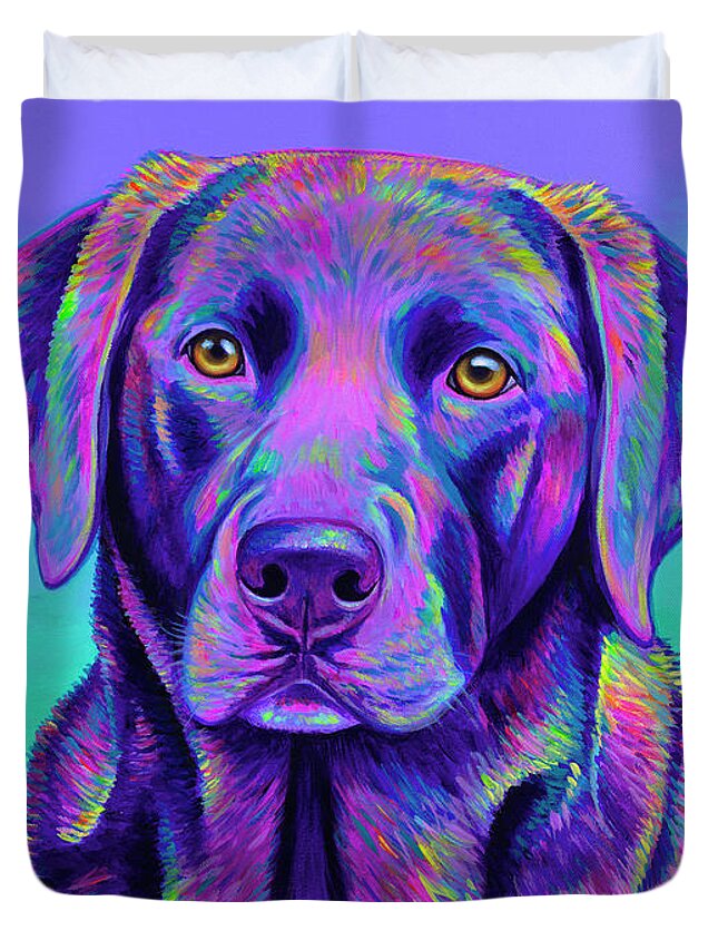 Labrador Retriever Duvet Cover featuring the painting Vibrant Chocolate Labrador Retriever Dog by Rebecca Wang