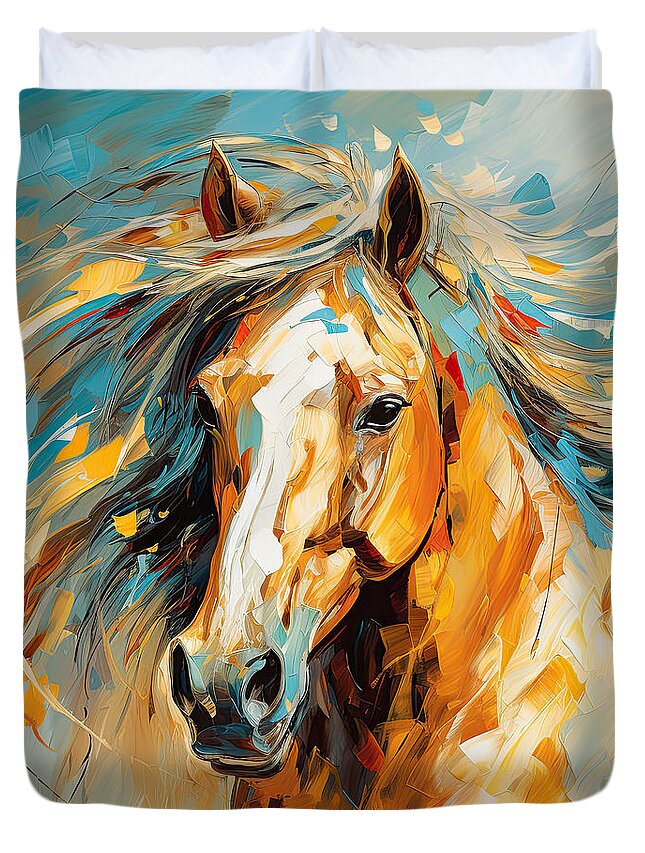 Colorful Horse Paintings Duvet Cover featuring the painting Vibrant Horse Series by Lourry Legarde