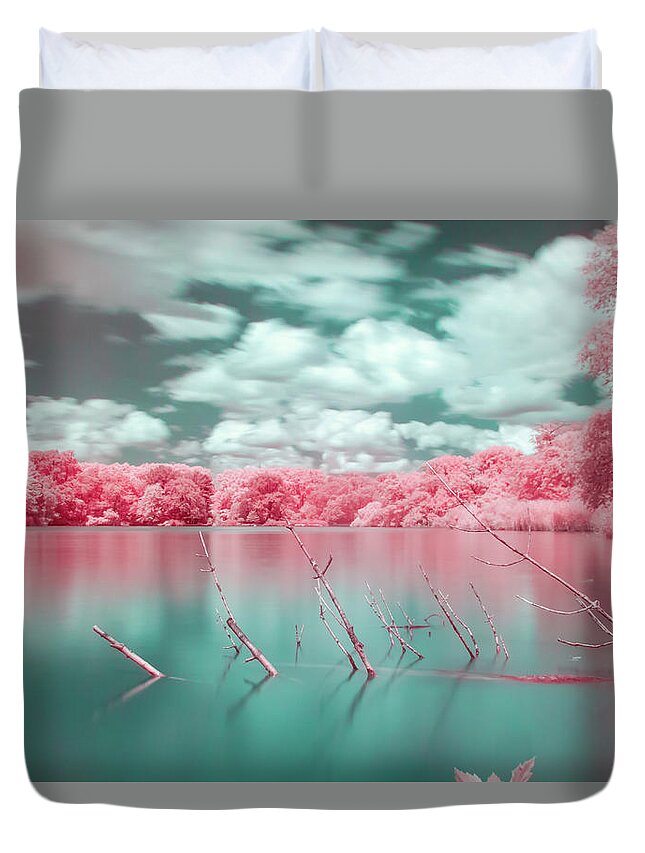 Infrared Duvet Cover featuring the photograph Vibrant Pink Fantasy Landscape by Auden Johnson