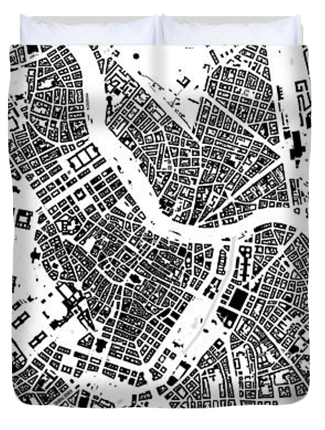 City Duvet Cover featuring the digital art Vienna black and white building city map by Christian Pauschert
