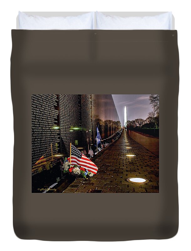 Vietnam Duvet Cover featuring the photograph Vietnam Veterans Memorial at Night by Nick Zelinsky Jr