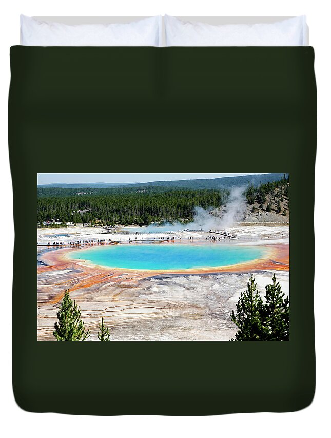 Grand Prismatic Spring Duvet Cover featuring the photograph View from Above Blue Sping by Marilyn Hunt