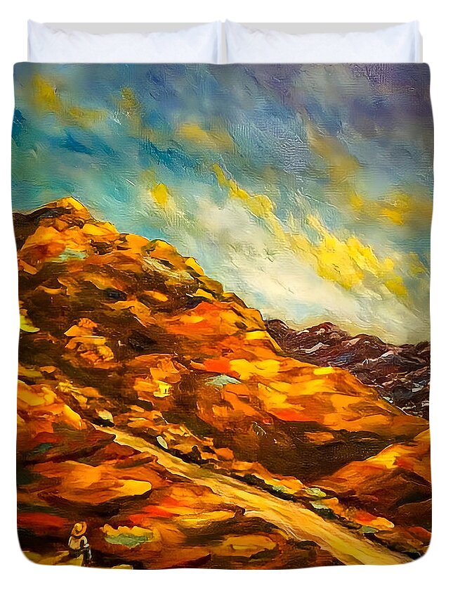 Oil Painting Duvet Cover featuring the painting View From the Rock by Sherrell Rodgers