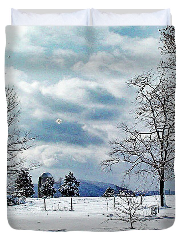 Snow Duvet Cover featuring the digital art View in Welsh Run, Pennsylvania by Nancy Olivia Hoffmann