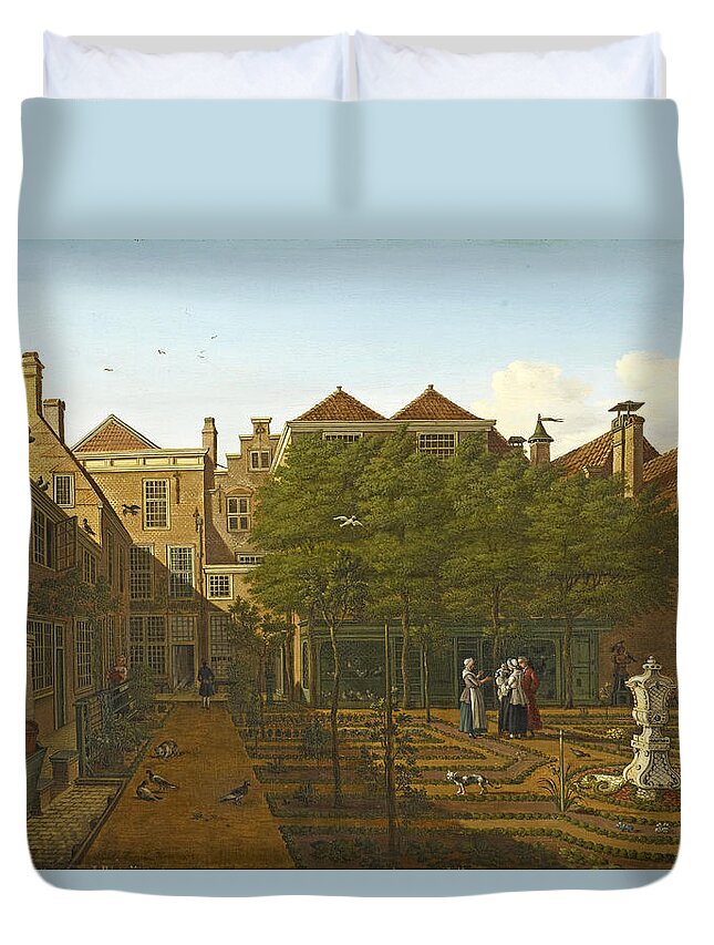 Paulus Constantijn La Fargue Duvet Cover featuring the painting View of a Town House Garden in The Hague 2 by Paulus Constantijn la Fargue