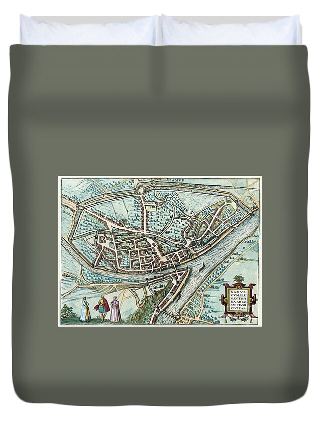 1581 Duvet Cover featuring the drawing View Of Namur, 1581 by Georg Braun and Franz Hogenberg