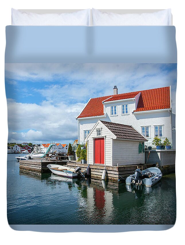 Norway Duvet Cover featuring the photograph View of Skudeneshavn harbour by Max Blinkhorn