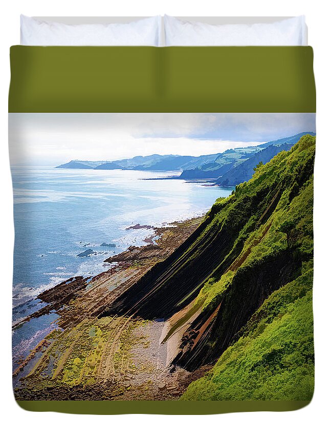 Euskadi Duvet Cover featuring the photograph View of the coast of Deva, Guipuzqua - Picturesque Edition by Jordi Carrio Jamila