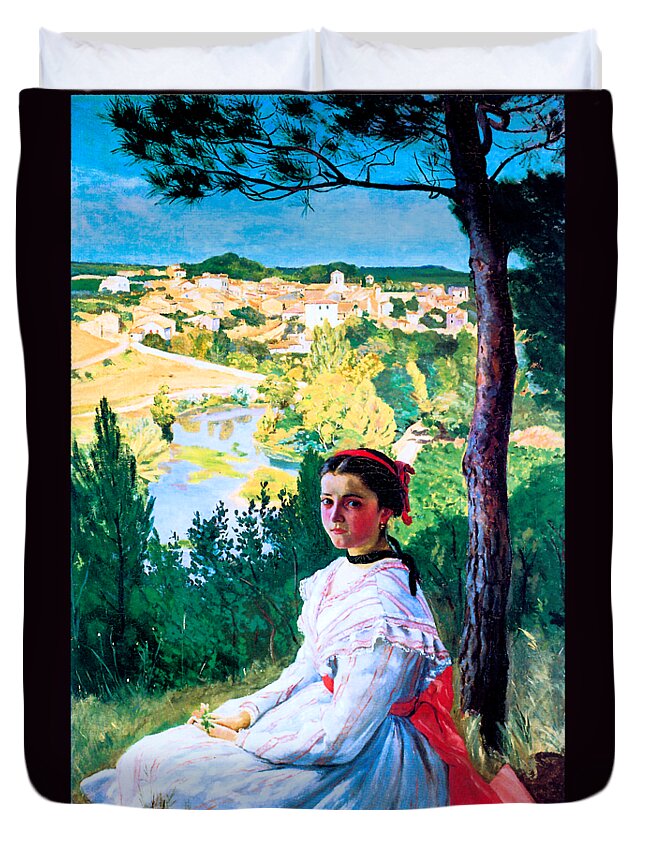 Bazille Duvet Cover featuring the painting View of the Village 1868 by Frederic Bazille