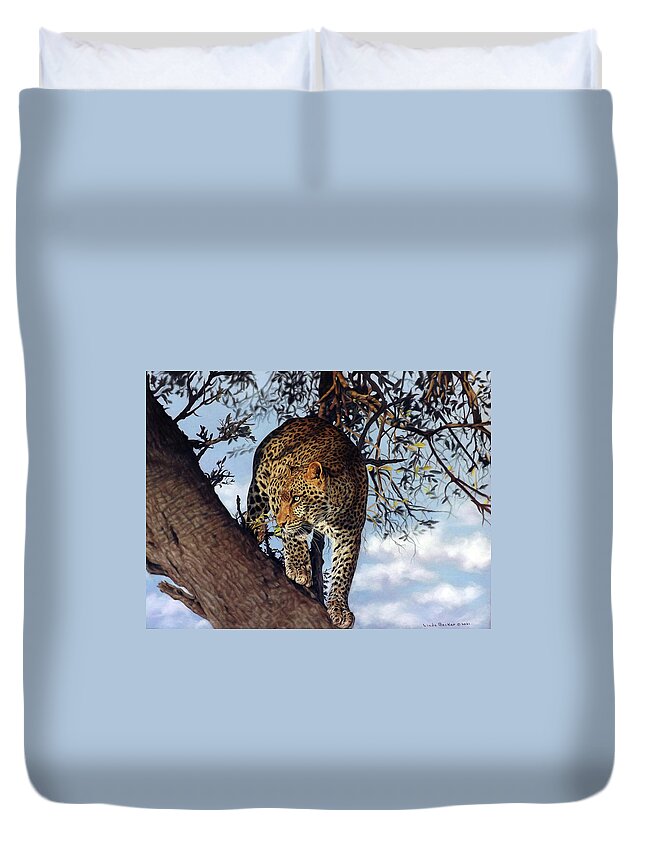 Animal Duvet Cover featuring the painting Vigilance by Linda Becker