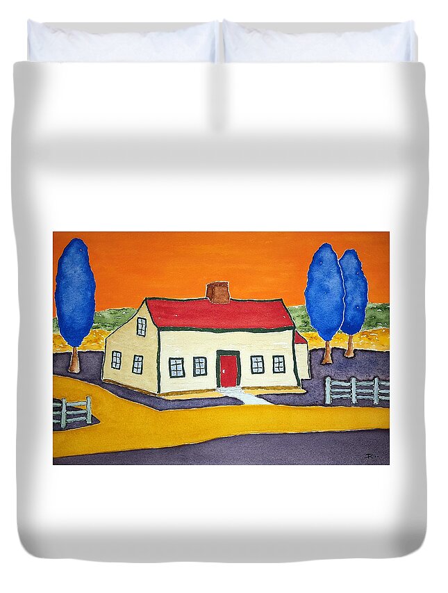 Watercolor Duvet Cover featuring the painting Vincent's Farmhouse by John Klobucher