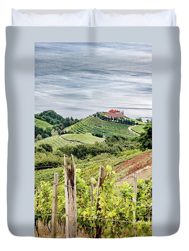 Vineyard Duvet Cover featuring the photograph Vineyard Country House by the Sea by Weston Westmoreland