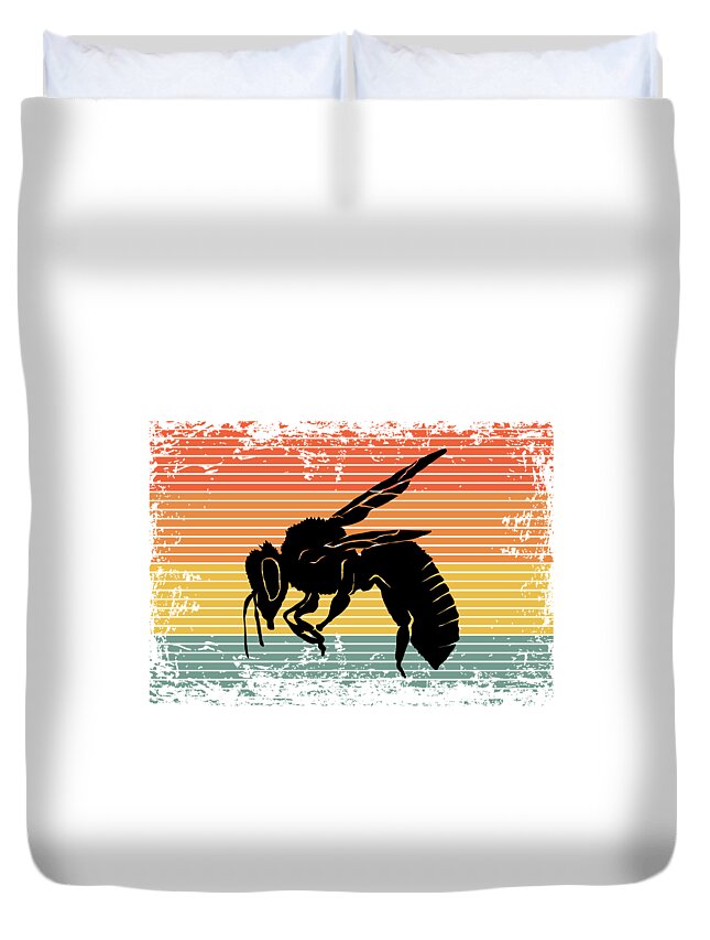 Bee Duvet Cover featuring the digital art Vintage Bee Wasp Insect Gift Idea by J M