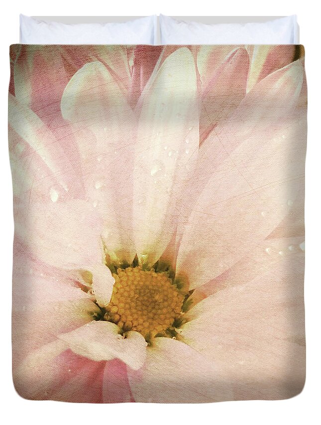 Daisies; Daisy; Flower; Flowers; Pink Flowers; Pink; Water; Water Drops; Dew; Duvet Cover featuring the photograph Vintage Daisy by Tina Uihlein