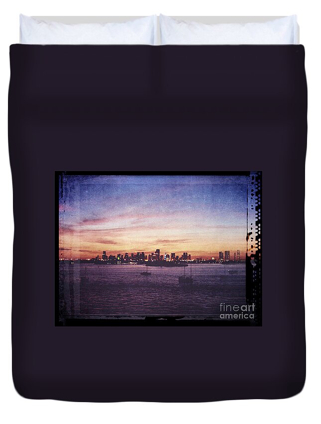 Florida Duvet Cover featuring the digital art Vintage Miami Sunset by Phil Perkins