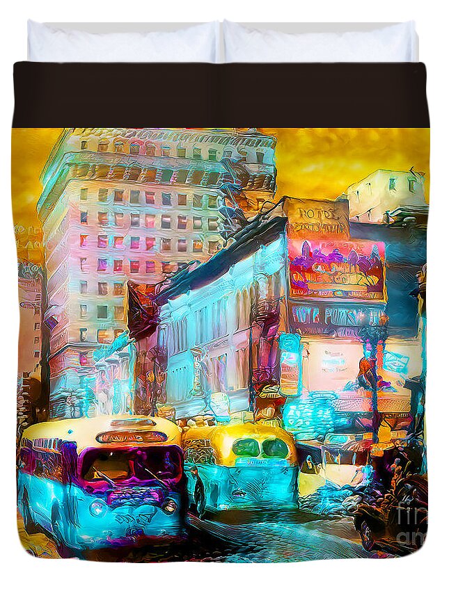 Wingsdomain Duvet Cover featuring the photograph Vintage Nostalgic 1950s Downtown Los Angeles 20201128 v2 by Wingsdomain Art and Photography