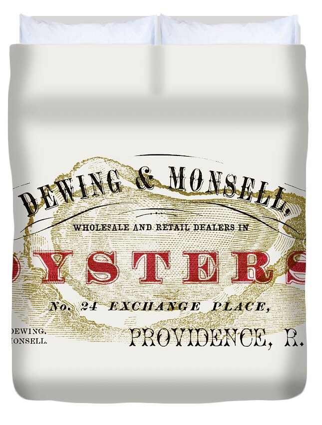 Oyster Duvet Cover featuring the painting Vintage Oyster Dealers Trade Card by Historic Image