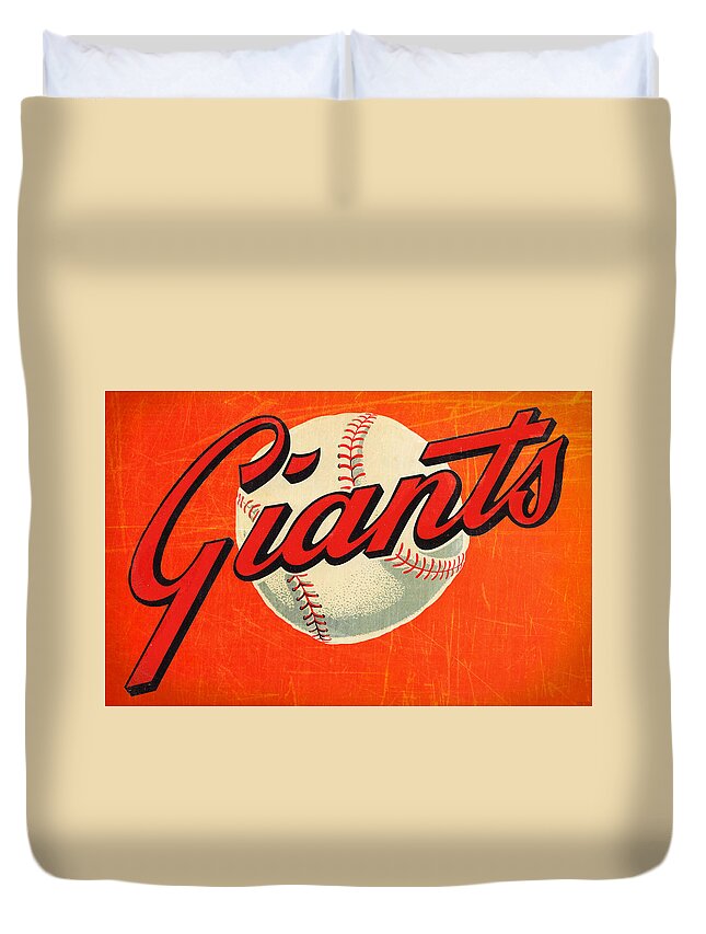 San Francisco Giants Duvet Cover featuring the mixed media Vintage San Francisco Giants Art by Row One Brand