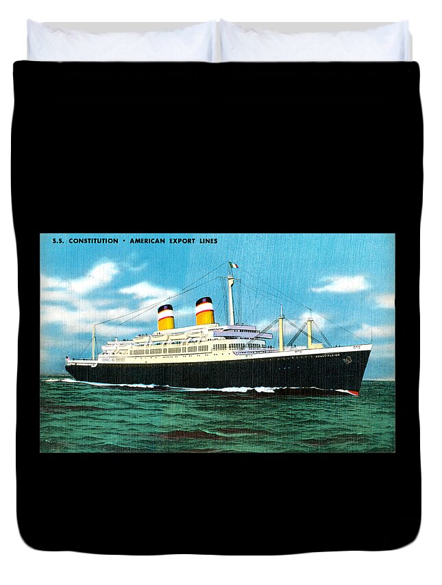 Ss Constitution Duvet Cover featuring the painting Vintage SS Constitution American Export Lines Ship Postcard by Unknown