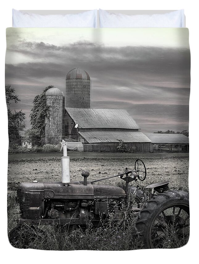 Barns Duvet Cover featuring the photograph Vintage Tractor at the Country Farm by Debra and Dave Vanderlaan