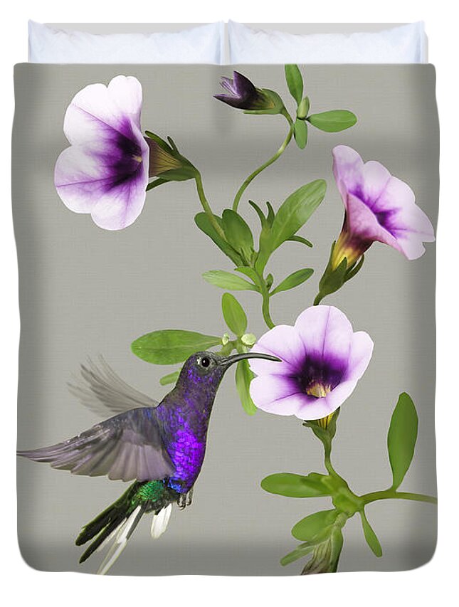 Hummingbird Duvet Cover featuring the digital art Violet Sabrewing Hummingbird by M Spadecaller