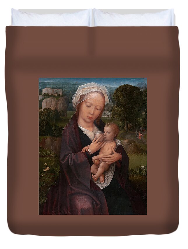 Flemish Art Duvet Cover featuring the painting Virgin and Child by Workshop of Adriaen Isenbrant