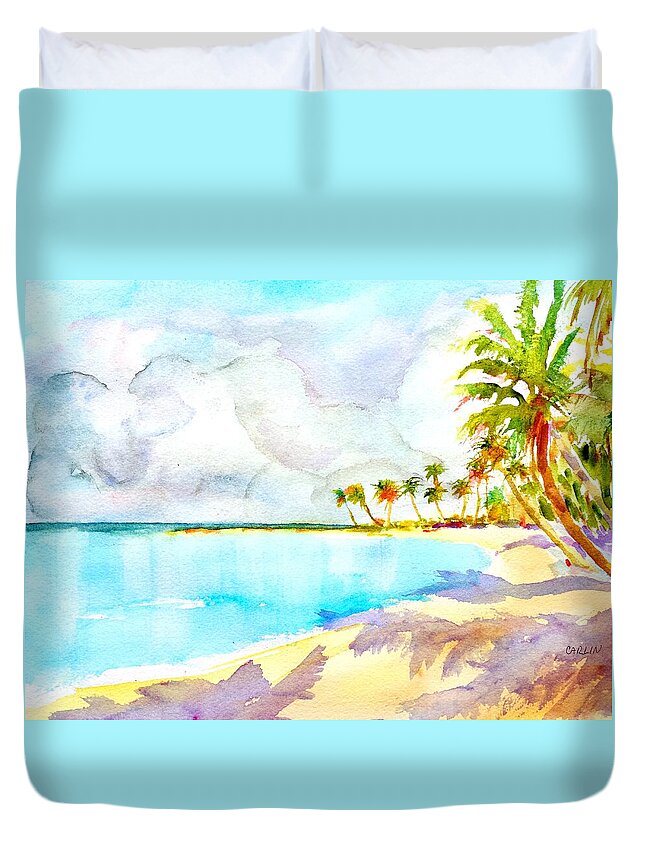 Tropical Beach Duvet Cover featuring the painting Virgin Clouds by Carlin Blahnik CarlinArtWatercolor