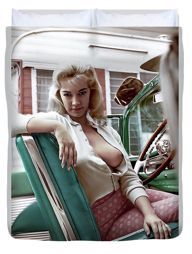 Virginia Rogers Duvet Cover featuring the digital art Virginia Rogers in the Cadillac by Franchi Torres