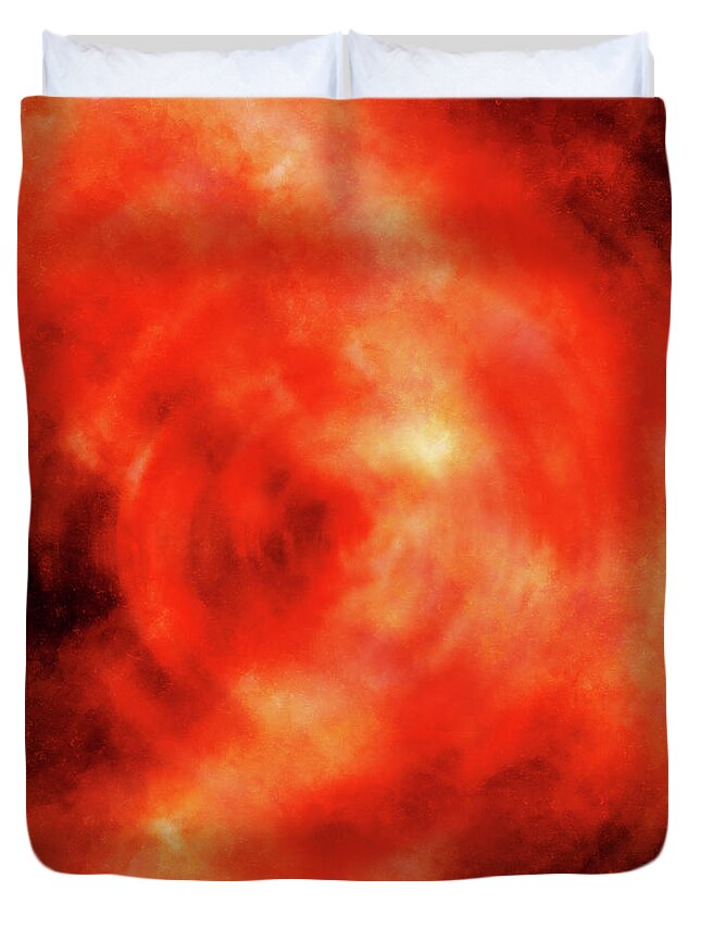 Source Duvet Cover featuring the mixed media Visions of the source 1 - Contemporary Abstract - Abstract Expressionist painting - Red, Orange by Studio Grafiikka