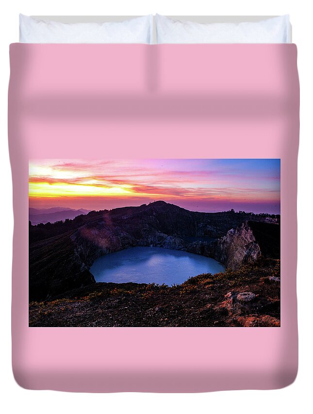 Volcano Duvet Cover featuring the photograph The Fire Of Heaven - Mount Kelimutu, Flores. Indonesia by Earth And Spirit