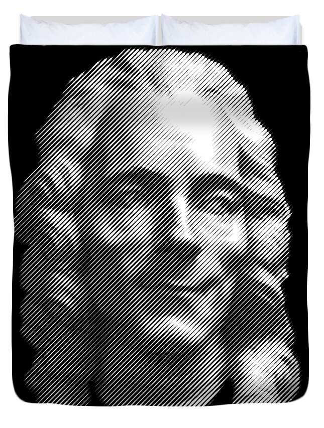 Voltaire Duvet Cover featuring the digital art Voltaire portrait by Cu Biz