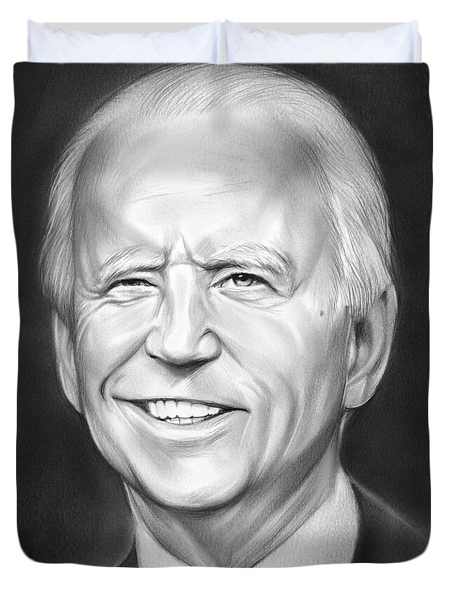 Joe Biden Duvet Cover featuring the drawing President Biden by Greg Joens