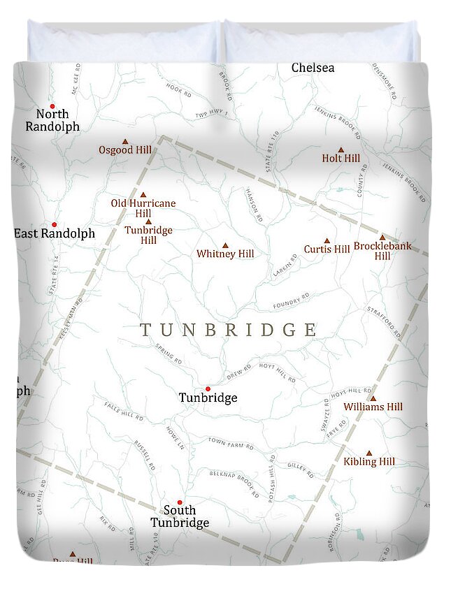 Vermont Duvet Cover featuring the digital art VT Orange Tunbridge Vector Road Map by Frank Ramspott