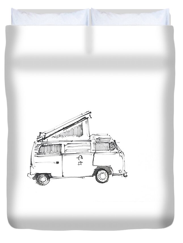 Vw Duvet Cover featuring the drawing VW Bus 190112 by Chris N Rohrbach