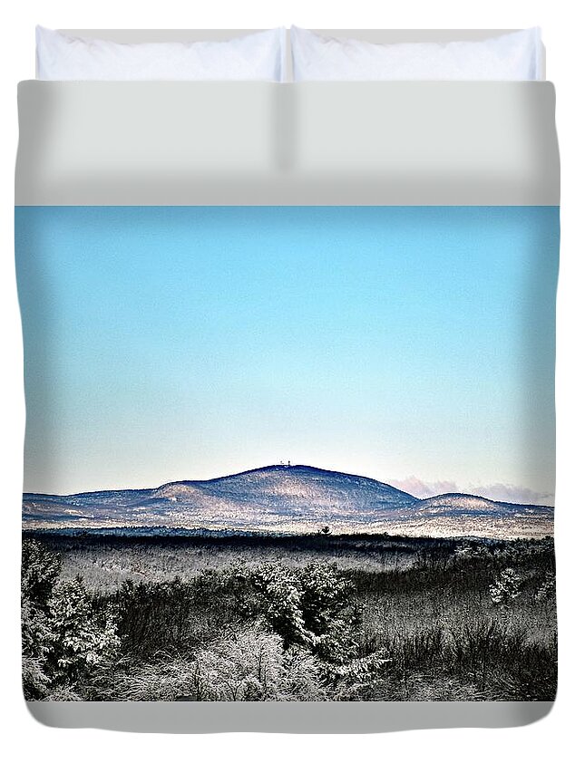Wachusett Duvet Cover featuring the photograph Wachusett Mountain in the snow by Monika Salvan