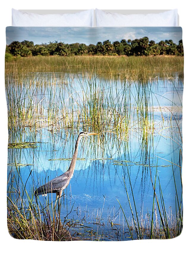 Birds Duvet Cover featuring the photograph Wading in Sunshine by Debra and Dave Vanderlaan