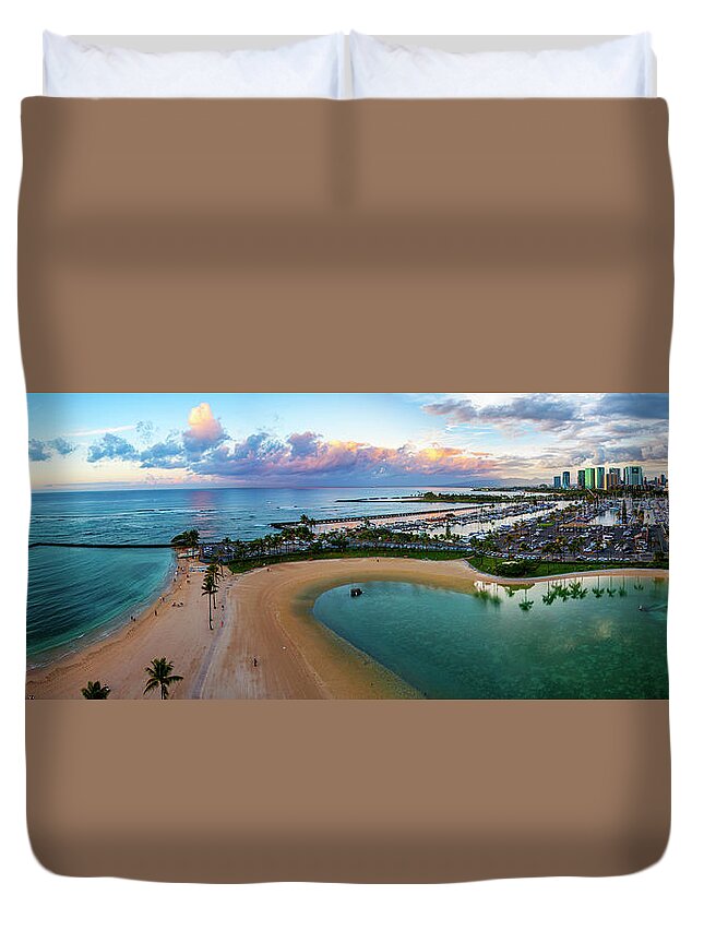 Hawaii Duvet Cover featuring the photograph Waikiki Marina Panoramic by Anthony Jones