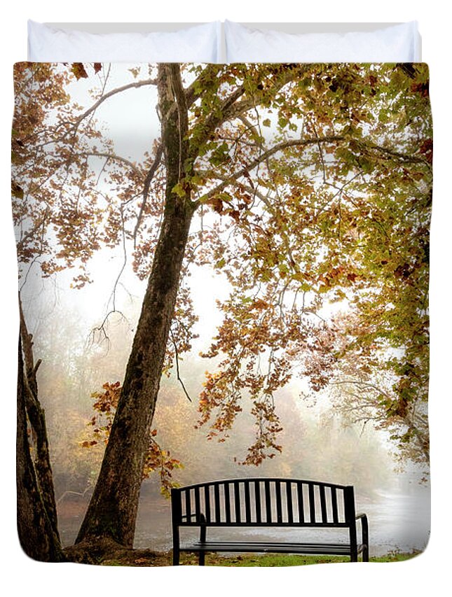 Stream Duvet Cover featuring the photograph Waiting for Love by Debra and Dave Vanderlaan