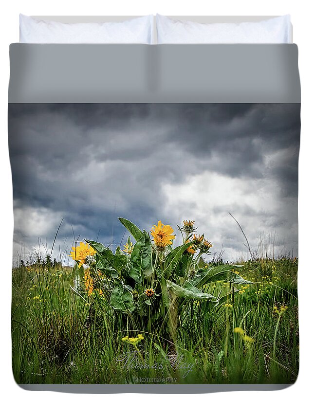Flowers Duvet Cover featuring the photograph Waiting for sunshine by Thomas Nay