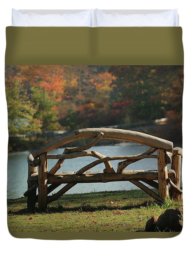 Rustic Bench Duvet Cover featuring the photograph Waiting for you by Laurie Lago Rispoli