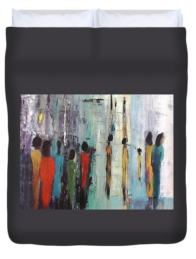 Abstract Duvet Cover featuring the painting Waiting My Turn to Walk the Runway by Sharon Williams Eng