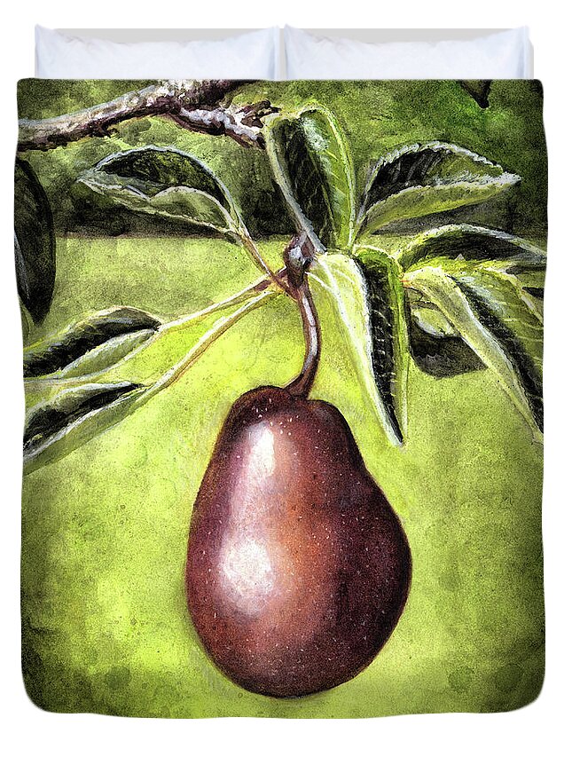 Pear Duvet Cover featuring the painting Waiting to be Picked by Shana Rowe Jackson