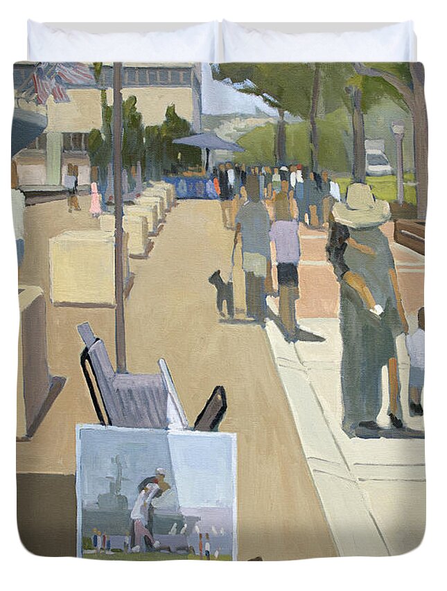 San Diego Duvet Cover featuring the painting Walk along the Embarcedero by Paul Strahm
