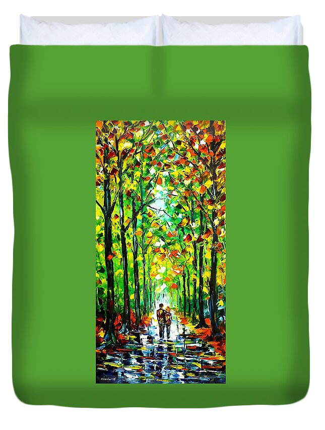 Walking In The Forest Duvet Cover featuring the painting Walk In The Woods by Mirek Kuzniar
